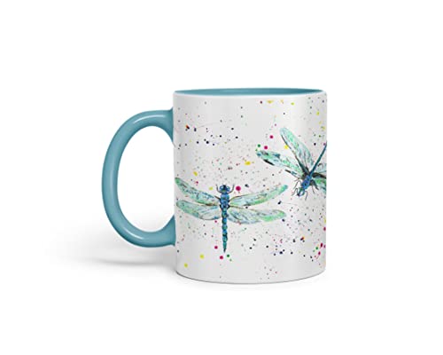 Vixar Libellen Libelle Insekten Tiere Aquarell Kunst Farbige Tasse Tasse Geschenk Geburtstag Arbeit Büro Tee Kaffee (Türkis) von Vixar