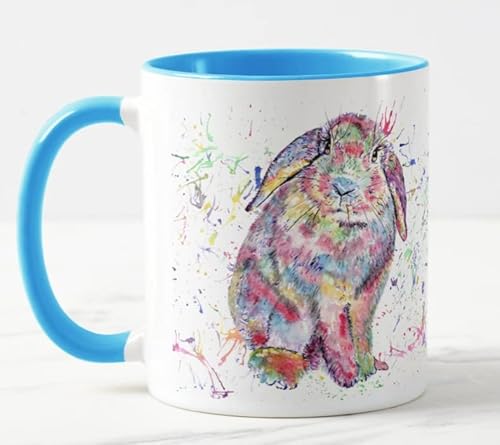 Vixar Lop Rabbit Bunny Ohren Aquarell Regenbogen Kunst Farbige Tasse Tasse Geschenk Geburtstag Ostern Arbeit Büro Weihnachten Tee Kaffee (L Blau) von Vixar