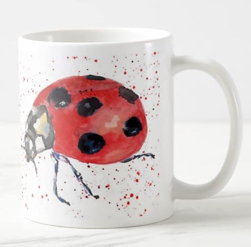 Vixar Marienkäfer Dame große Wildtiere Aquarellkunst farbige Tasse Geschenk Geburtstag Arbeit Büro Weihnachten Tee Kaffee H2 (weiß) von Vixar