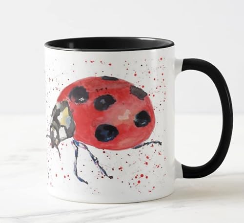 Vixar Marienkäfer Wildlifer Aquarellkunst Farbige Tasse Geschenk Geburtstag Arbeit Büro Weihnachten Tee Kaffee H2 (Schwarz) von Vixar