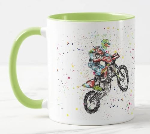 Vixar Motorcross Sport Handbemaltes Design Aquarell Kunst Farbige Tasse Tasse Geschenk Geburtstag Arbeit Büro Weihnachten Tee Kaffee (L Grün) von Vixar