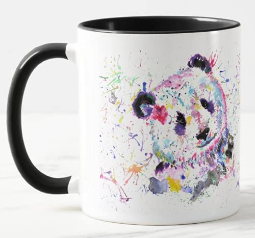 Vixar Panda Aquarell Rainbow Art Farbige Tasse Tasse Geschenk Geburtstag Arbeit Büro Weihnachten Tee Kaffee (Schwarz) von Vixar