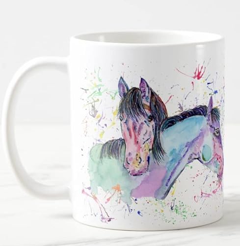 Vixar Pferde Bauernhof Tier Aquarell Kunst Farbige Tasse Geschenk Geburtstag Arbeit Büro Weihnachten Tee Kaffee (weiß) von Vixar