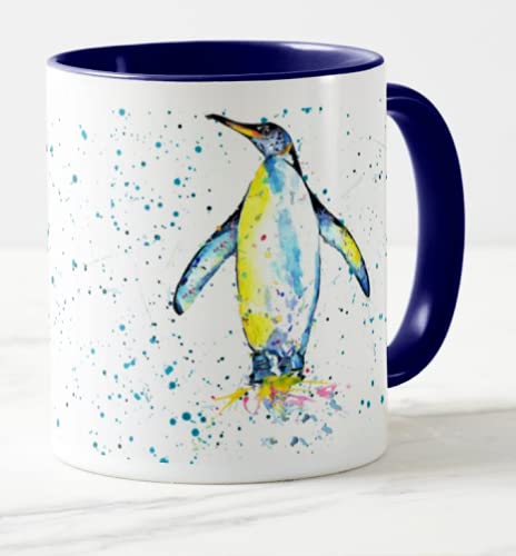 Vixar Pinguin Vogel Aquarell Regenbogen Kunst Farbige Tasse Tasse Geschenk Geburtstag Arbeit Büro Weihnachten Tee Kaffee (Navy) von Vixar
