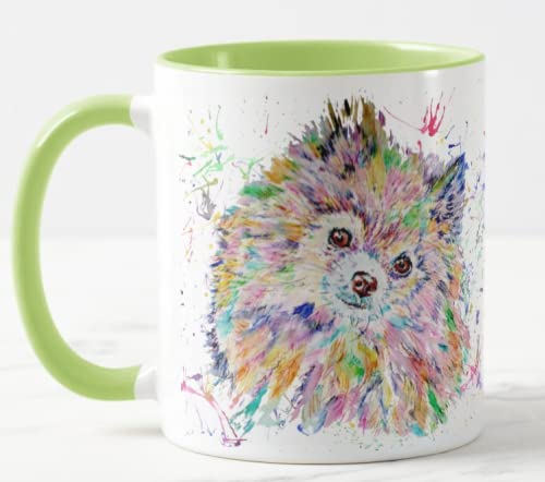 Vixar Pomeranian Dog Pet Aquarell Rainbow Art Farbige Tasse Geschenk Geburtstag Arbeit Büro Weihnachten Tee Kaffee (L Grün) von Vixar