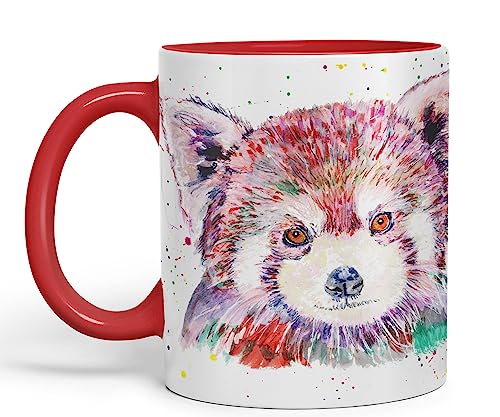 Vixar Rote Panda Tiere Aquarell Kunst Farbig Creamisch 330ml Tasse Tasse Tasse Geschenk Geburtstag Arbeit Büro Tee Kaffee (Rot) von Vixar