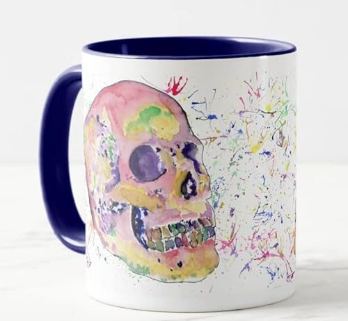Vixar Skull 2 Aquarellkunst farbige Tasse Tasse Geschenk Geburtstag Arbeit Büro Weihnachten Tee Kaffee (Marineblau) von Vixar