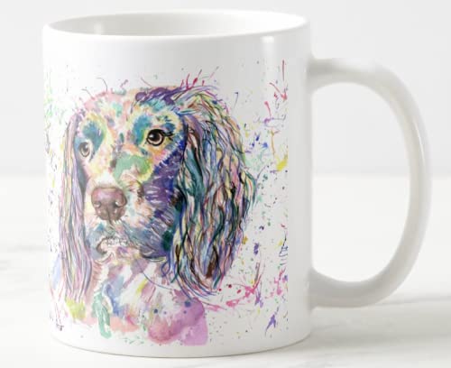 Vixar Spaniel Springer Hund Aquarell Regenbogen Kunst Farbige Tasse Tasse Geschenk Geburtstag Arbeit Büro Weihnachten Tee Kaffee (weiß) von Vixar