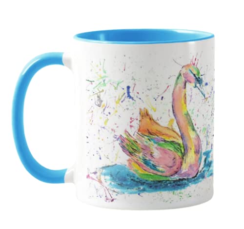 Vixar Swan Aquarell Rainbow Art Farbige Tasse Tasse Geschenk Geburtstag Arbeit Büro Weihnachten Tee Kaffee (L Blau) von Vixar