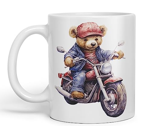 Vixar Teddybär Biker Motorrad Keramik Tasse Farbige Tasse Tasse Geschenk Geburtstag Arbeit Büro Tee Kaffee (Weiß) von Vixar