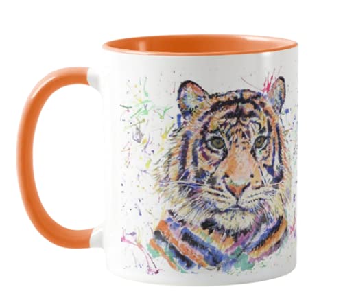 Vixar Tiger Aquarell Rainbow Art Farbige Tasse Geschenk Geburtstag Arbeit Büro Weihnachten Tee Kaffee (Orange) von Vixar