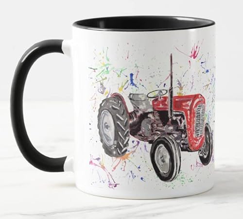 Vixar Traktor Trucks Kippwagen Aquarellkunst Farbige Tasse Geschenk Geburtstag Arbeit Büro Weihnachten Tee Kaffee (Schwarz) von Vixar