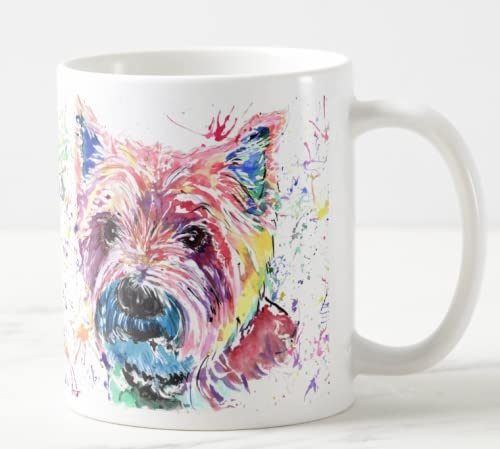 Vixar West Highland Terrier Scottish Pet Aquarell Rainbow Art Farbige Tasse Geschenk Geburtstag Arbeit Büro Weihnachten Tee Kaffee (weiß) von Vixar