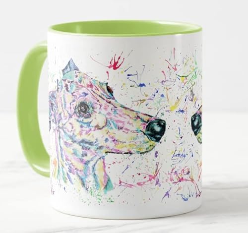 Vixar Greyhound Racing Hund Haustier Aquarell Regenbogen Kunst Farbige Tasse Tasse Geschenk Geburtstag Ostern Arbeit Büro Weihnachten Tee Kaffee (L Grün) von Vixar