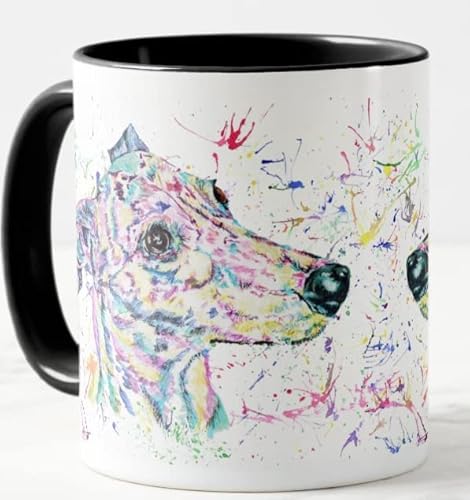 Vixar Windhund Rennhund Haustier Aquarell Regenbogen Kunst Farbige Tasse Tasse Geschenk Geburtstag Ostern Arbeit Büro Weihnachten Tee Kaffee (Schwarz) von Vixar