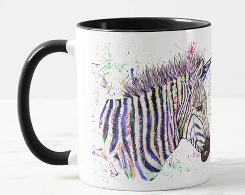 Vixar Zebra Tiere Aquarell Kunst Farbige Tasse Geschenk Geburtstag Arbeit Büro Weihnachten Tee Kaffee (Schwarz) von Vixar