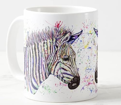 Vixar Zebra Tiere Aquarell Kunst Farbige Tasse Geschenk Geburtstag Arbeit Büro Weihnachten Tee Kaffee (weiß) von Vixar