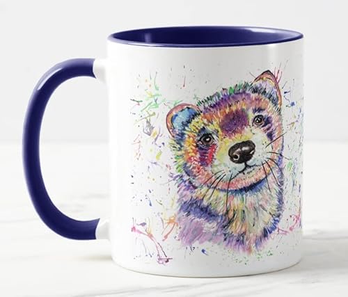 Vixar Frettchen Haustier Aquarell Kunst Farbige Tasse Geschenk Geburtstag Arbeit Büro Weihnachten Tee Kaffee (Marineblau) von Vixar