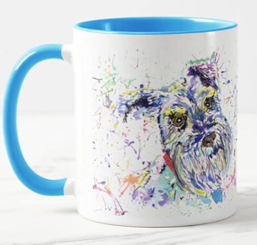 Vixar Schnauzer Terrier Hund Aquarell Kunst Farbige Tasse Geschenk Geburtstag Arbeit Büro Weihnachten Tee Kaffee (L Blau) von Vixar