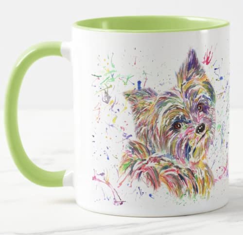 Yorkshire Terrier Yorkie Hund Haustier Aquarell Regenbogen Kunst Farbige Tasse Tasse Geschenk Geburtstag Arbeit Büro Weihnachten Tee Kaffee (Lgrün) von Vixar