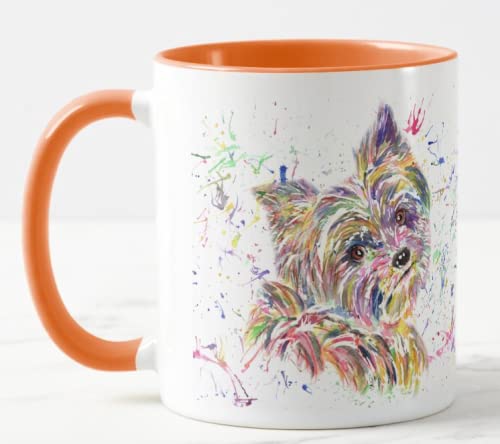 Yorkshire Terrier Yorkie Hund Haustier Aquarell Regenbogen Kunst Farbige Tasse Tasse Geschenk Geburtstag Arbeit Büro Weihnachten Tee Kaffee (Orange) von Vixar