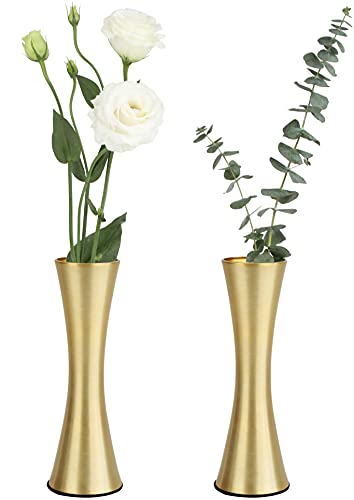 Vixdonos 17 cm große, messingfarbene Metallvase, kleine Blumenvasen, 2er-Set, Moderne dekorative Vase für Heimdekoration, Hochzeit oder Geschenk (Gold) von Vixdonos