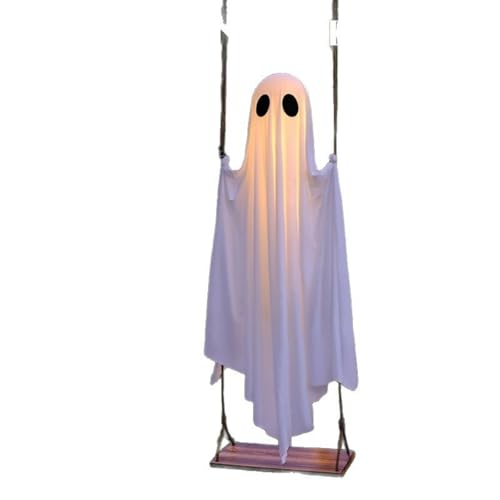 Halloween Hängende Geisterschaukel Deko, 1,5m hoch, weiß beleuchteter Geist mit Holzschaukel, großer Phantomgeist für Veranda, Baum, Rasen & Gartenparty Halloween Hängende Geisterschaukel Deko, 1,5m hoch, weiß beleuchteter Geist mit Holzschaukel, großer Phantomgeist für Veranda, Baum, Rasen & Gartenparty von Vixenaqxa