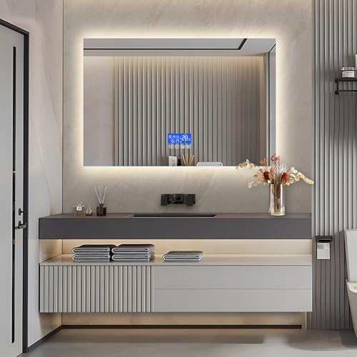 VixorLuilith Badezimmerspiegel, mit Beleuchtung, Antibeschlag, mit Temperaturanzeige, mit Touch-Schalter, LED-Spiegel mit 3 Lichtfarben, einstellbare Beleuchtung Badezimmerspiegel (80x120cm) von VixorLuilith