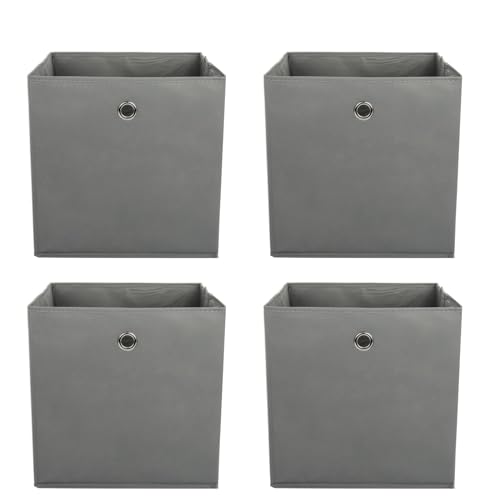 Vixzoid Aufbewahrungsbox Stoff 4er Set 33x33x33cm Faltbox Faltbare Faltkiste mit Fingerloch für Kallax Regale oder Schrank Regal Spind Einsatz Boxen(Grau) von Vixzoid