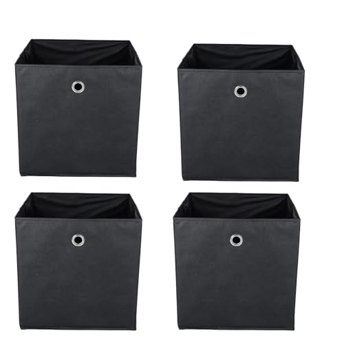 Vixzoid Aufbewahrungsbox Stoff 4er Set 33x33x33cm Faltbox Faltbare Faltkiste mit Fingerloch für Kallax Regale oder Schrank Regal Spind Einsatz Boxen (Schwarz) von Vixzoid