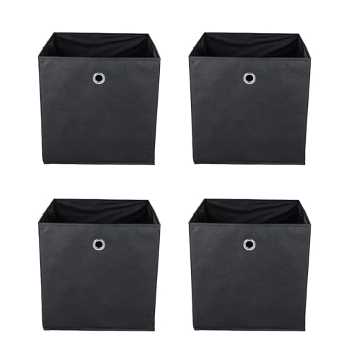 Vixzoid Aufbewahrungsbox Stoff 4er Set 33x38x33cm Faltbox Faltbare Faltkiste mit Fingerloch für Kallax Regale oder Schrank Regal Spind Einsatz Boxen (Schwarz) von Vixzoid