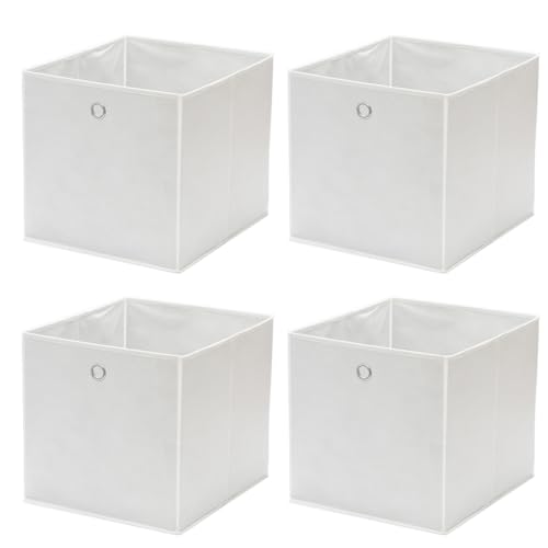 Vixzoid Aufbewahrungsbox Stoff 4er Set 33x38x33cm Faltbox Faltbare Faltkiste mit Fingerloch für Kallax Regale oder Schrank Regal Spind Einsatz Boxen (Weiß) von Vixzoid