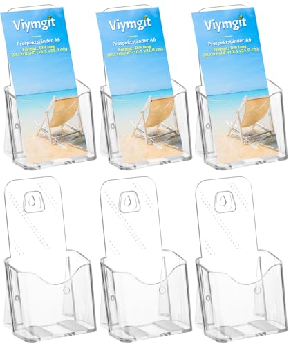Viymgit 6 Stück DIN Lang Flyerständer – Transparente, standfeste Tisch-Prospekthalter für DL Flyer & DIN A6 Postkarten, Trifold Flyerhalter, glasklar von Viymgit