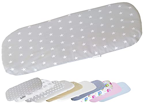 Baby Spannbettlaken für Matratze für Kinderwagen - Spannbetttuch für das Babywagens - 100% Baumwolle - 75-80 x 30-35cm - Made in EU - ÖkoTex - Weiße Sternchen von Vizaro