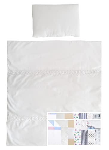 Vizaro - Steppdecke - Bettdecke + Kissen - Kinderbettwäsche Set für Moses - Stubenwagen - Wiege - Übergangszeit - 70x80 cm - 100% Baumwolle - Made in EU - Weiße Stickerei von Vizaro