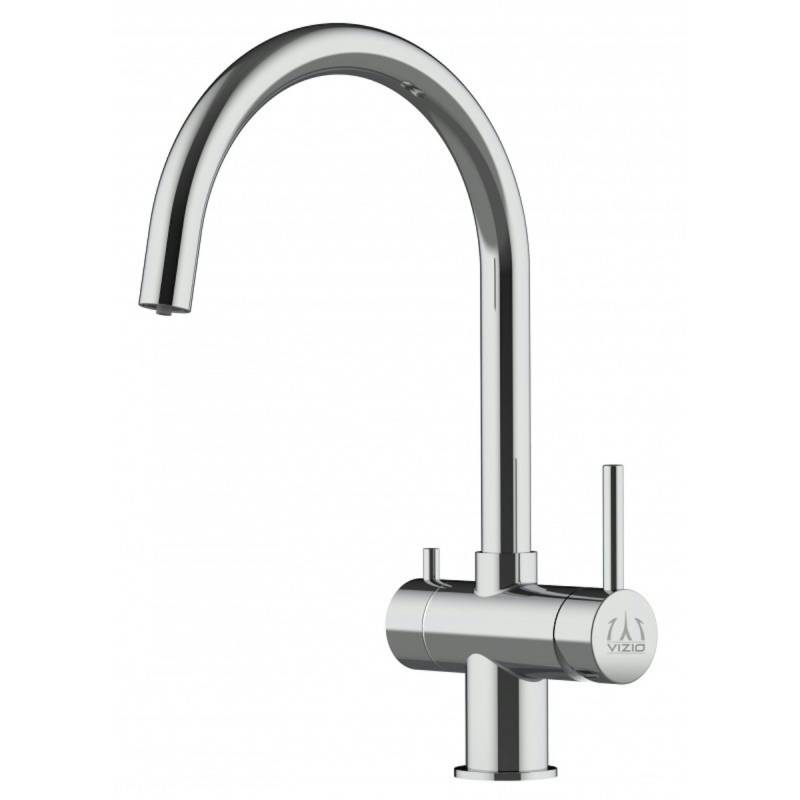 3 Wege Wasserhahn Küchenarmatur, Edelstahl Massiv mit 360° schwenkbarem U-Auslauf, Hochglanz Poliert von Vizio