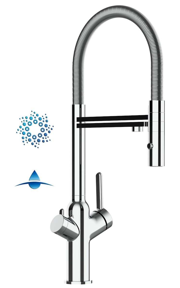 4 Wege Wasserhahn Küchenarmatur, BOD, mit 360° schwenkbarem Auslauf, abnehmbare 2 strahl Handbrause, Verchromt von Vizio
