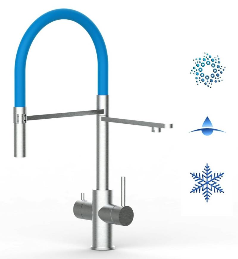 5 Wege Wasserhahn Küchenarmatur, Edelstahl Massiv mit 360° schwenkbarem Auslauf, abnehmbare 2 strahl Handbrause, Gebürstet / Hellblau von Vizio