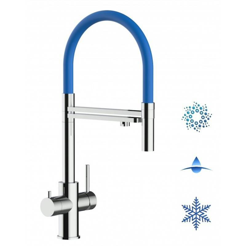 5 Wege Wasserhahn Küchenarmatur, Edelstahl Massiv mit 360° schwenkbarem Auslauf, abnehmbare 2 strahl Handbrause, Hochglanz / Blau von Vizio