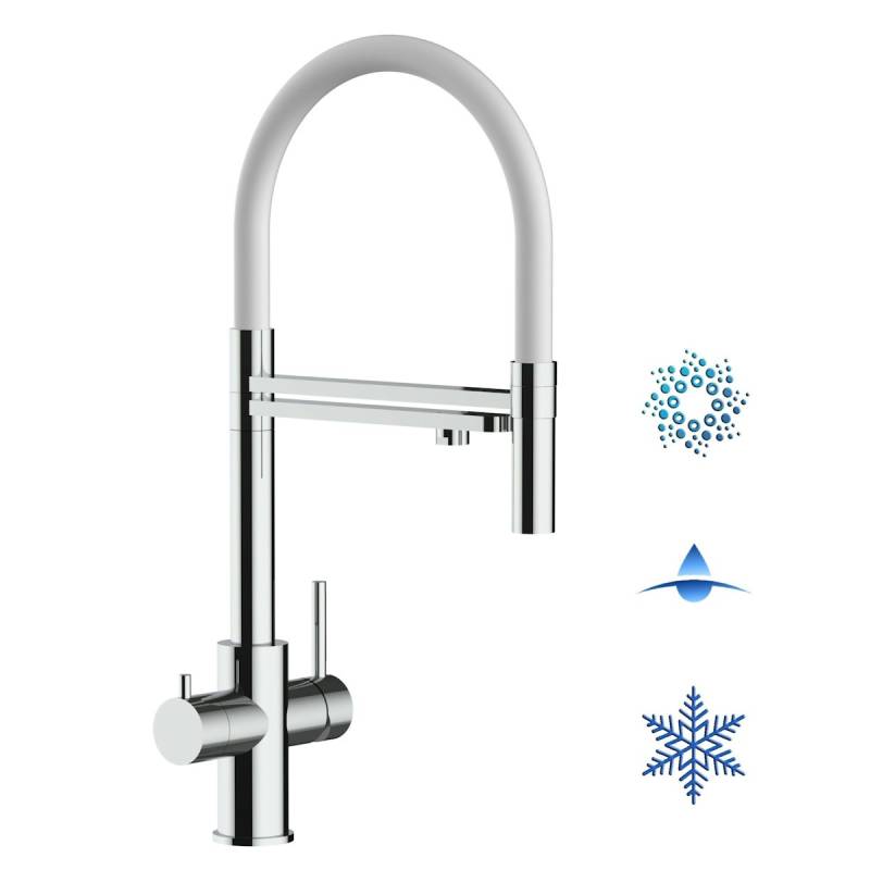 5 Wege Wasserhahn Küchenarmatur, Edelstahl Massiv mit 360° schwenkbarem Auslauf, abnehmbare 2 strahl Handbrause, Hochglanz / Weiß von Vizio