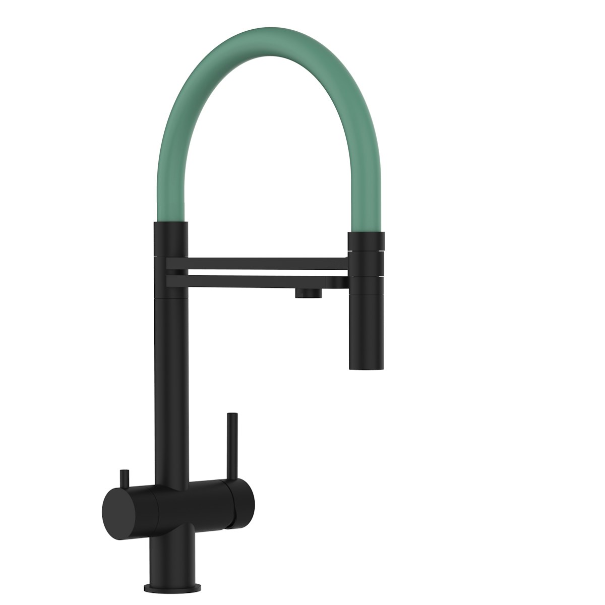 Kurzversion 45 cm - 3 Wege Wasserhahn Küchenarmatur, Edelstahl Massiv mit 360° schwenkbarem Auslauf und abnehmbare 2 strahl Handbrause, PVD Schwarz Matt / Türkis von Vizio