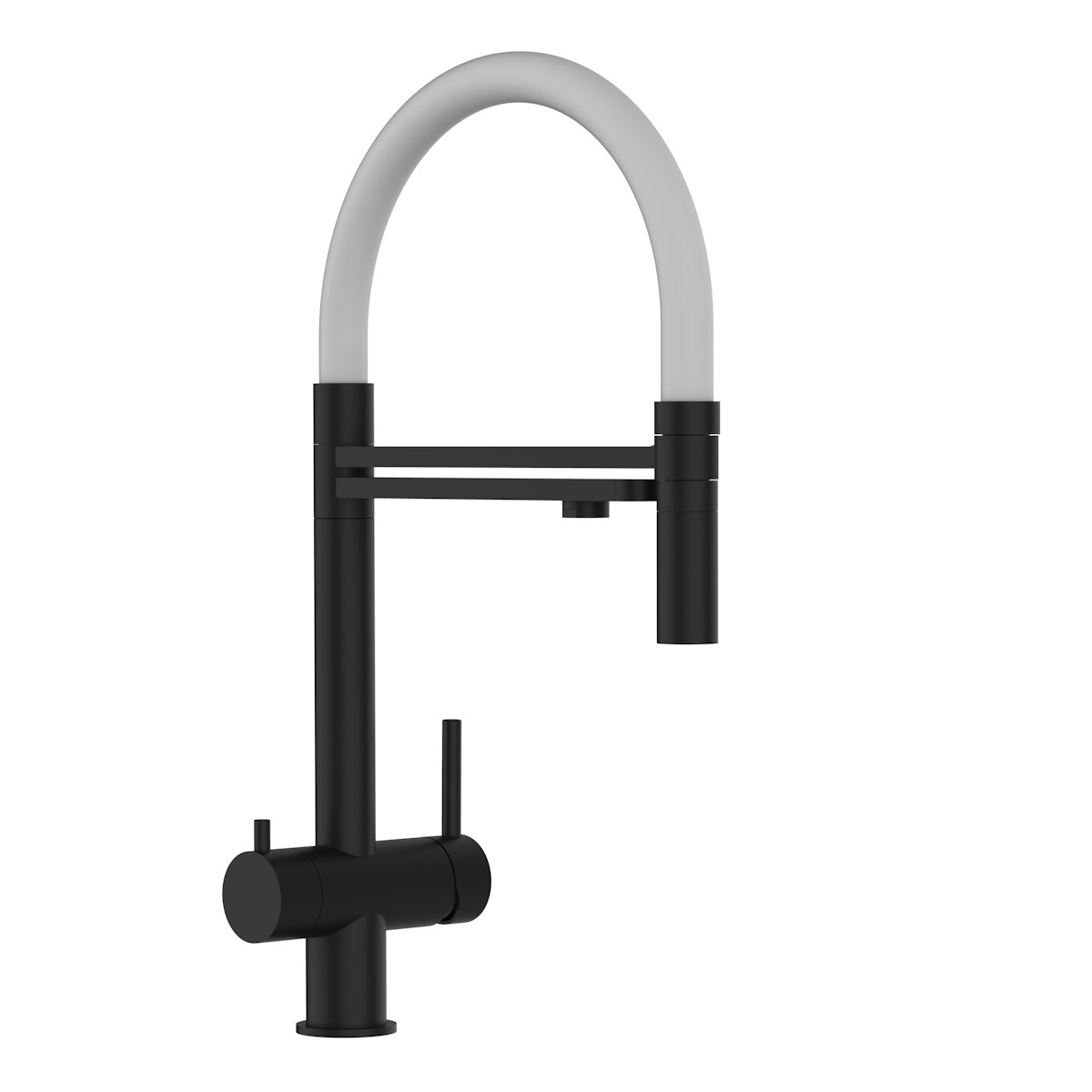 Kurzversion 45 cm - 3 Wege Wasserhahn Küchenarmatur, Edelstahl Massiv mit 360° schwenkbarem Auslauf und abnehmbare 2 strahl Handbrause, PVD Schwarz Matt / Weiß von Vizio