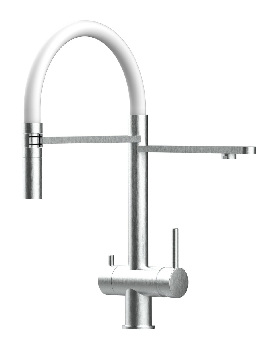 Kurzversion 45CM - 3 Wege Wasserhahn Küchenarmatur, Edelstahl Massiv mit 360° schwenkbarem Auslauf, abnehmbare 2 strahl Handbrause, Gebürstet / Weiß von Vizio