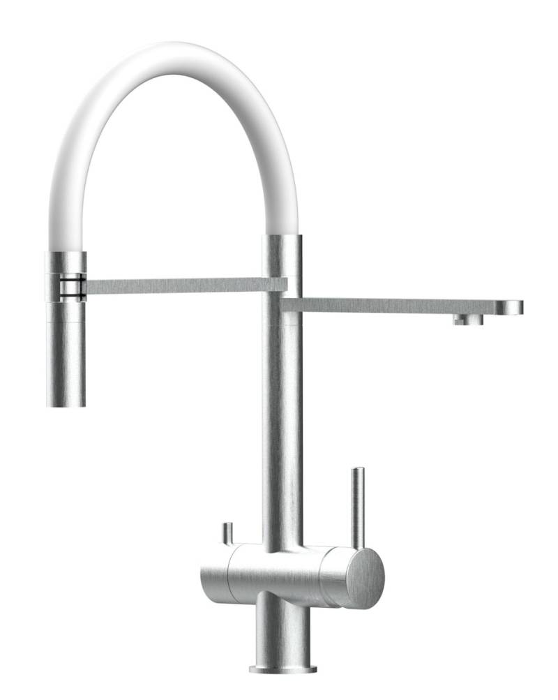 Kurzversion 45CM - 3 Wege Wasserhahn Küchenarmatur, Edelstahl Massiv mit 360° schwenkbarem Auslauf, abnehmbare 2 strahl Handbrause, Gebürstet / Weiß von Vizio