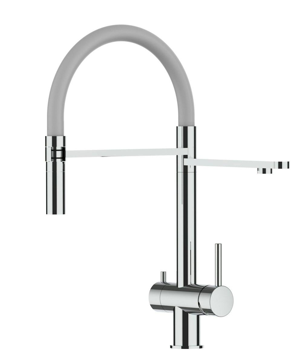Kurzversion 45CM - 3 Wege Wasserhahn Küchenarmatur, Edelstahl Massiv mit 360° schwenkbarem Auslauf, abnehmbare 2 strahl Handbrause, Hochglanz / Grau von Vizio