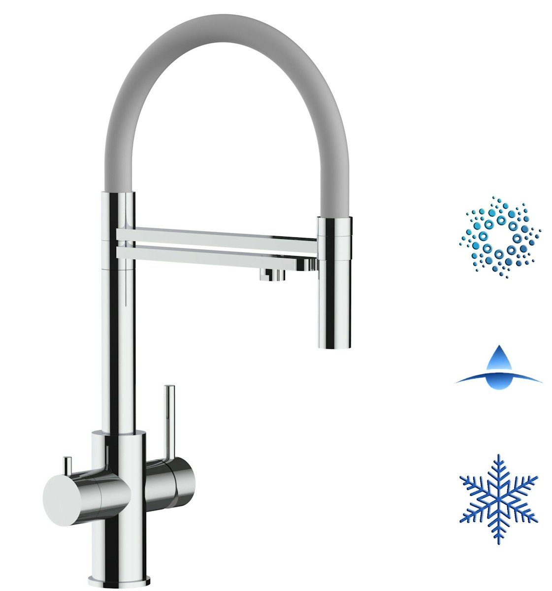 Kurzversion 47 cm - 5 Wege Wasserhahn Küchenarmatur, Edelstahl Massiv mit 360° schwenkbarem Auslauf, abnehmbare 2 strahl Handbrause, Hochglanz / Grau von Vizio