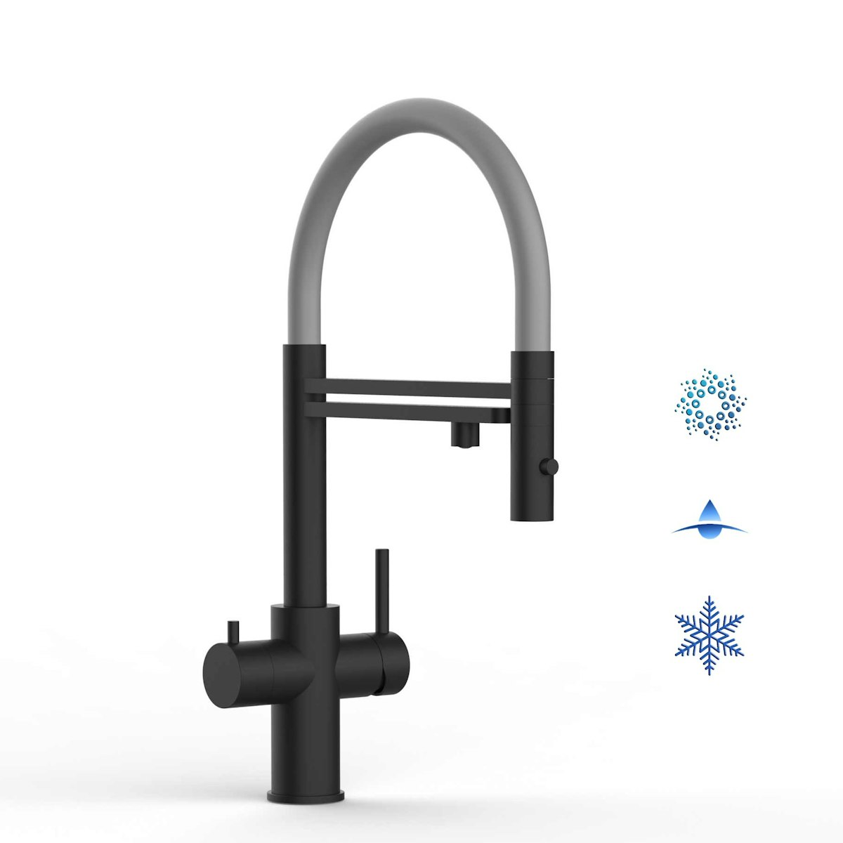 Kurzversion 47 cm - 5 Wege Wasserhahn Küchenarmatur, Edelstahl Massiv mit 360° schwenkbarem Auslauf, abnehmbare 2 strahl Handbrause, PVD Schwarz Matt / Grau von Vizio