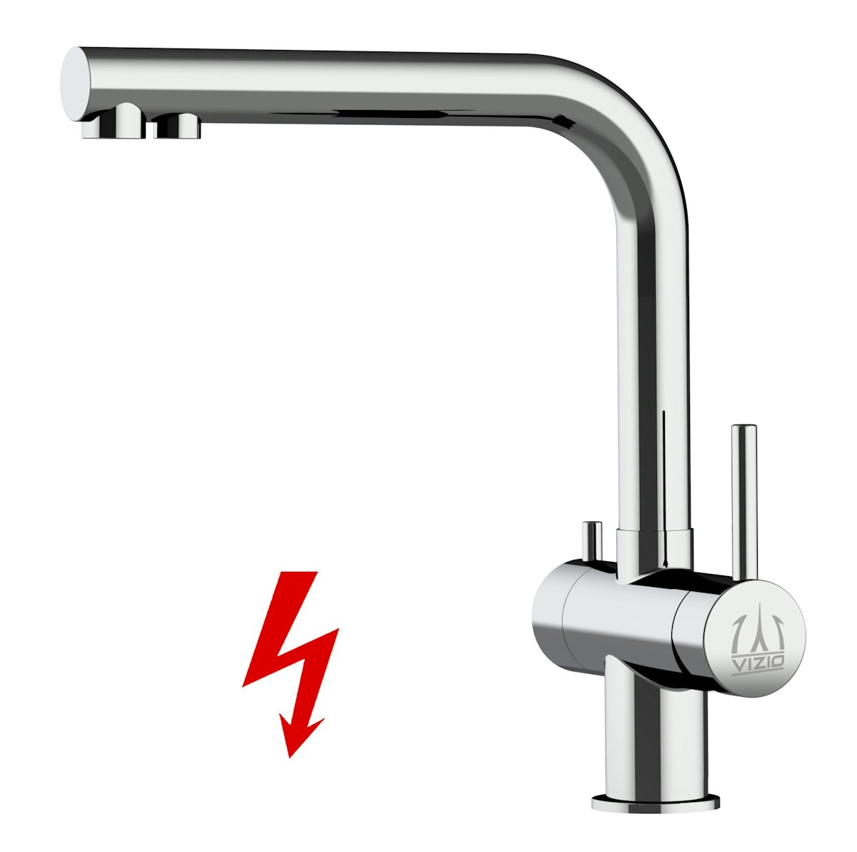 NIEDERDRUCK 3 Wege Wasserhahn Küchenarmatur, Edelstahl Massiv, 360° schwenkbarem L-Auslauf, Hochglanz Poliert von Vizio