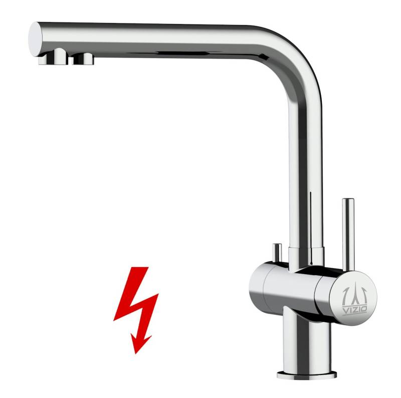 NIEDERDRUCK 3 Wege Wasserhahn Küchenarmatur, Edelstahl Massiv, 360° schwenkbarem L-Auslauf, Hochglanz Poliert von Vizio