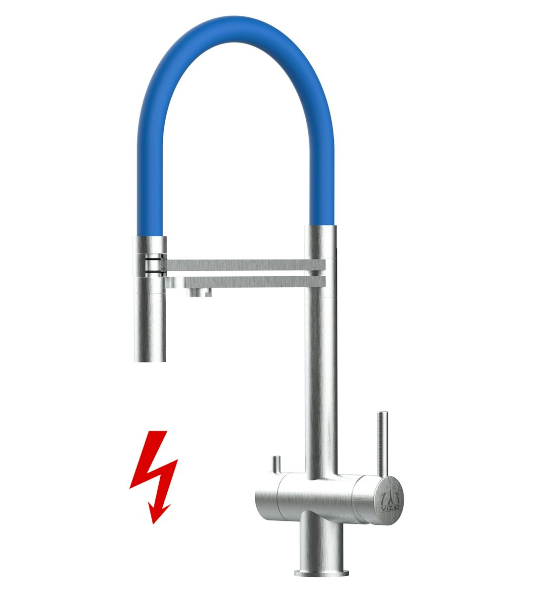 NIEDERDRUCK 3 Wege Wasserhahn Küchenarmatur, Edelstahl Massiv mit 360° schwenkbarem Auslauf, abnehmbare 2 strahl Handbrause, Gebürstet / Blau von Vizio